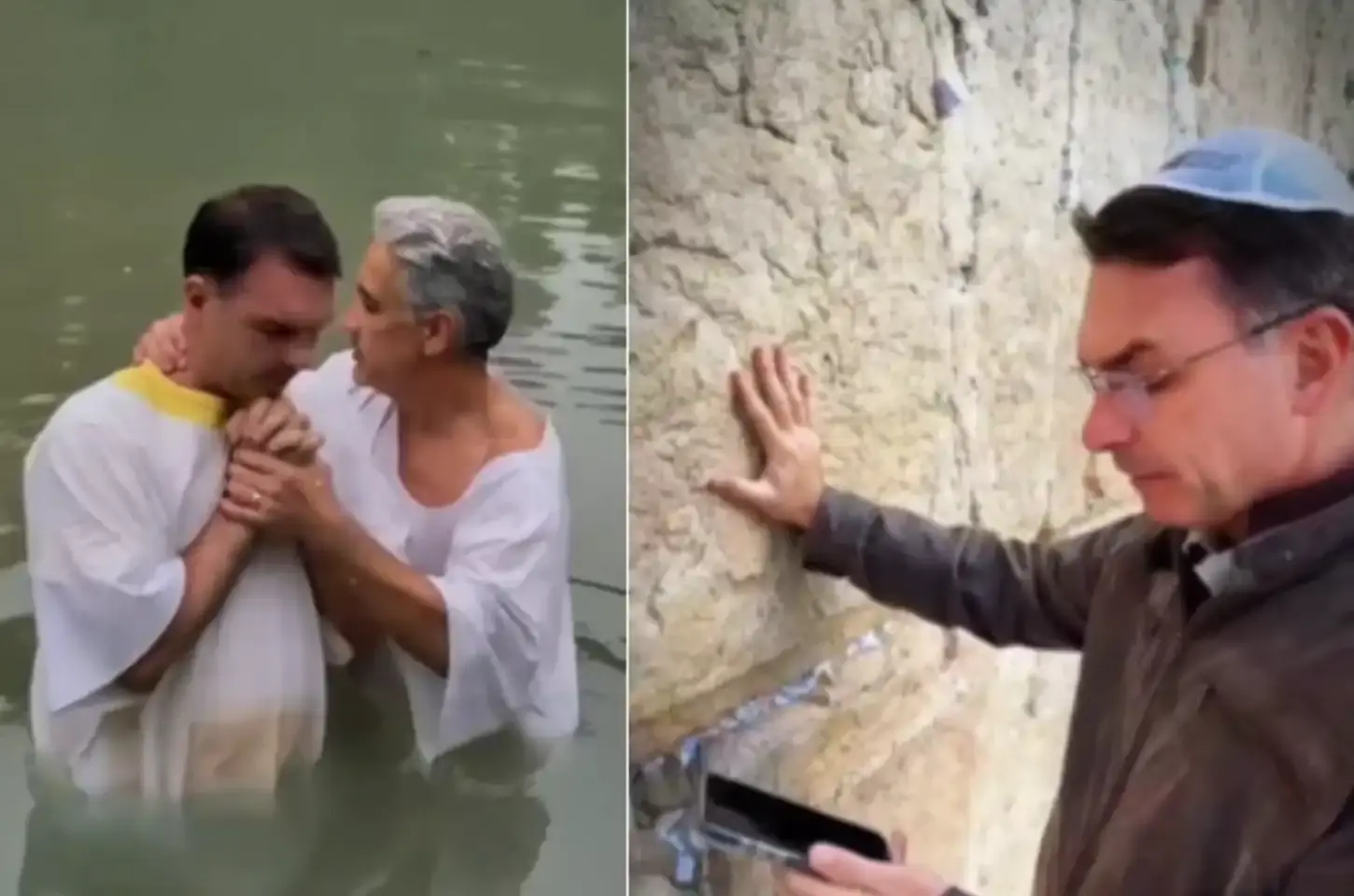 Flávio Bolsonaro se batiza no Rio Jordão e ora em Jerusalém
